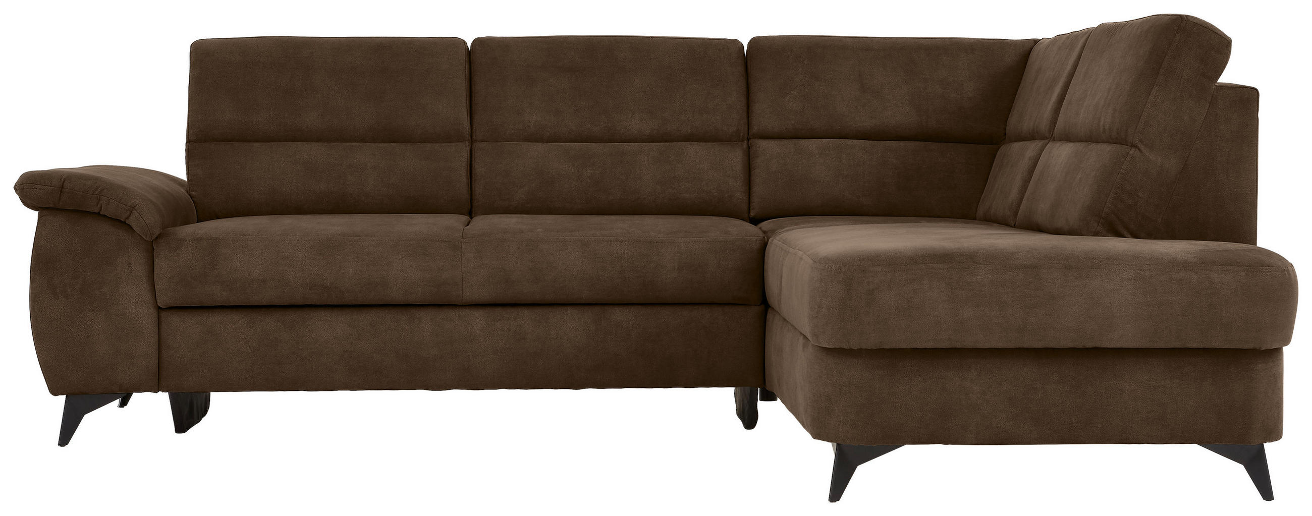 Wohnlandschaft inkl.Funktionen Braun Lederlook - Schwarz/Braun, KONVENTIONELL, Textil/Metall (257/194cm) - Cantus