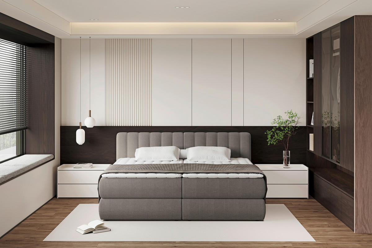 BOXSPRINGBETT 200/200 cm  in Taupe  - Taupe/Schwarz, Design, Kunststoff/Textil (200/200cm) - Chameo