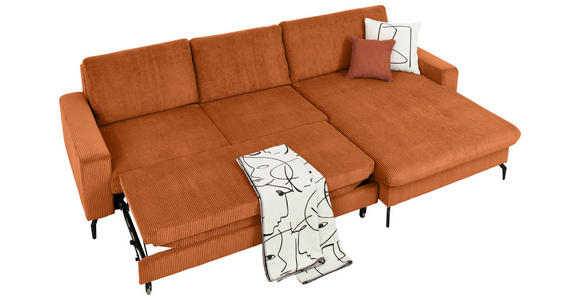 ECKSOFA in Cord Terracotta - Terracotta/Schwarz, Design, Textil/Metall (302/180cm) - Venda