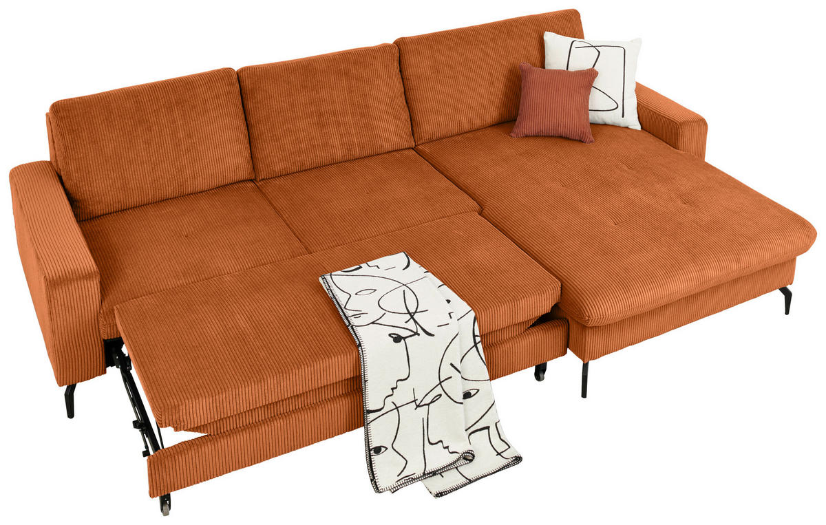 ECKSOFA Terracotta Cord  - Terracotta/Schwarz, Design, Textil/Metall (302/180cm) - Venda