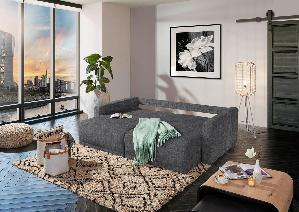 2,5-SITS SOFFA i velour grå  - svart/grå, Design, textil/plast (240/70/125cm) - Livetastic