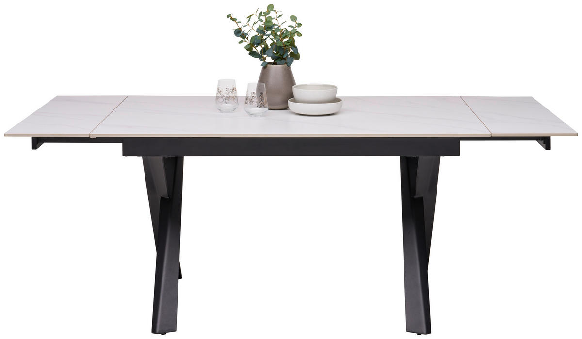 ESSTISCH in Metall, Keramik 140-200/90/76 cm  - Weiss/Schwarz, Design, Keramik/Metall (140-200/90/76cm) - Hom`in