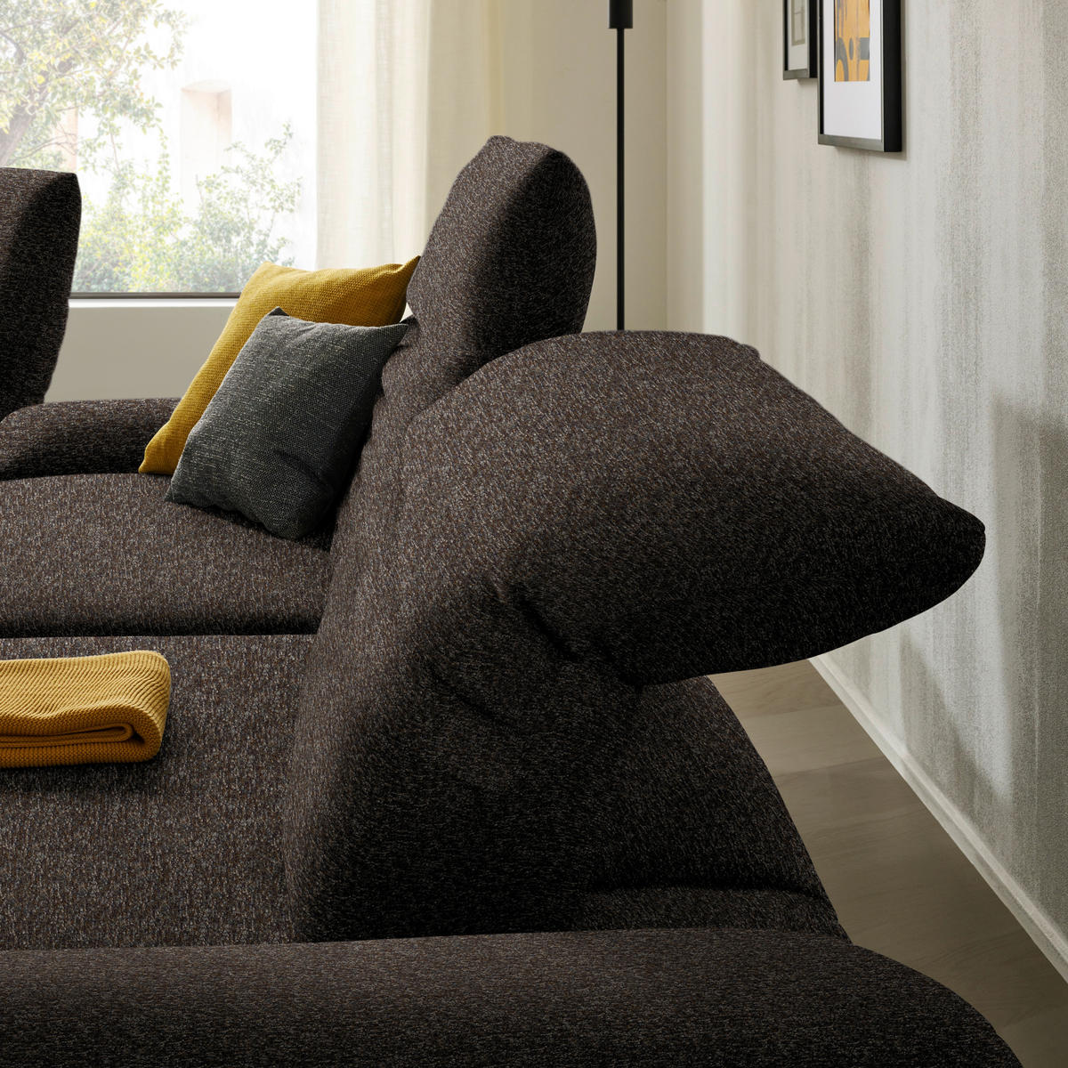 ECKSOFA  in Bouclé Dunkelbraun  280/170-195 cm  - Dunkelbraun/Schwarz, Design, Textil/Metall (280/170-195cm) - Dieter Knoll