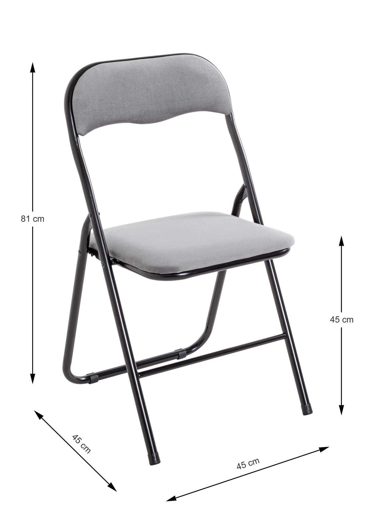 KLAPPSESSEL in Metall, Textil Schwarz, Hellgrau  - Hellgrau/Schwarz, Basics, Textil/Metall (45/81/45cm)