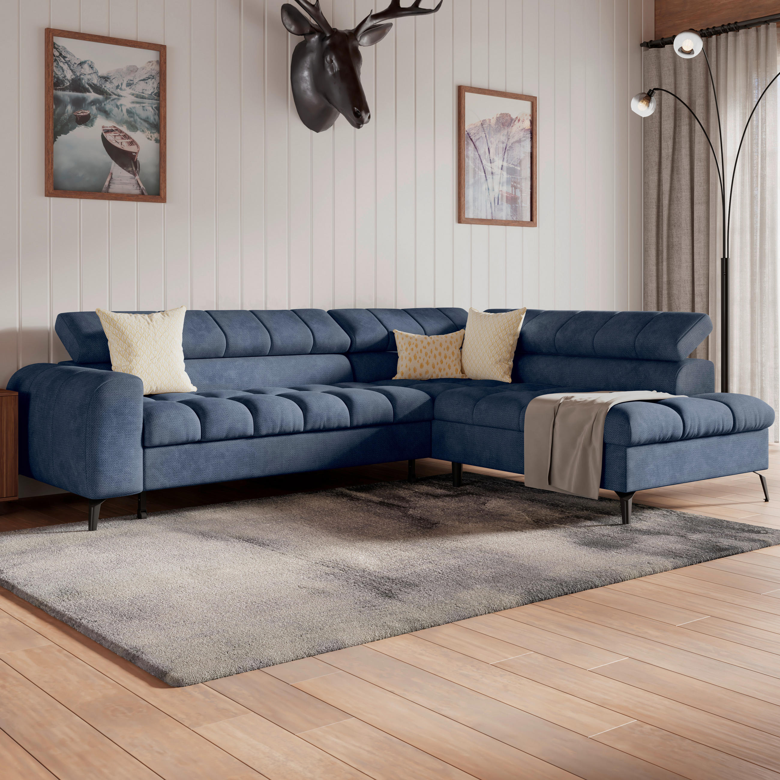 ECKSOFA in Blau  - Blau/Schwarz, Trend, Kunststoff/Textil (261/203cm) - Livetastic
