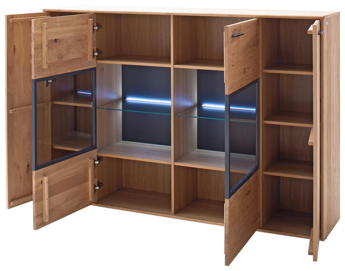 HIGHBOARD Gaborone  in 184/123/37 cm  - Eichefarben/Anthrazit, Design, Glas/Holz (184/123/37cm) - Livetastic