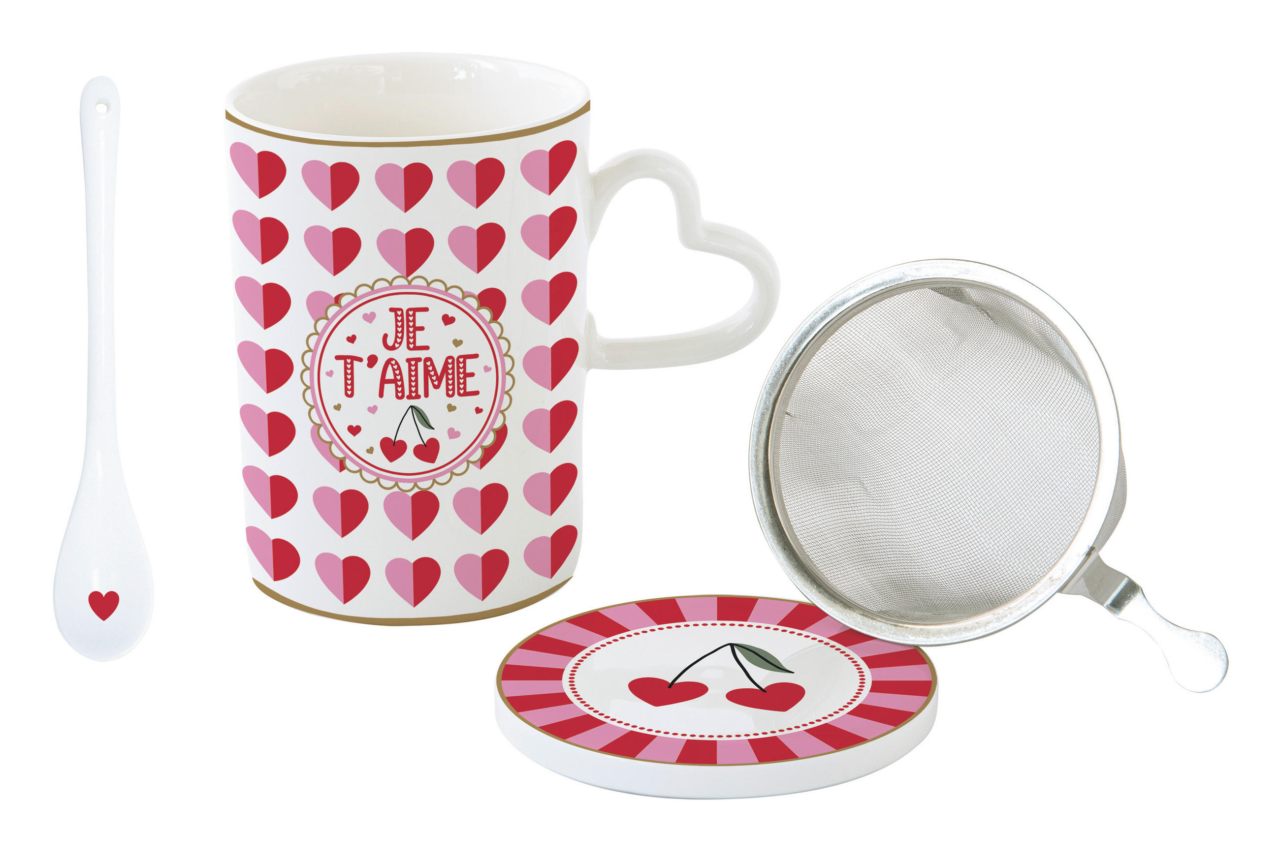 POHÁR  - pink/világos rózsaszín, Basics, fém/kerámia (0.35l)