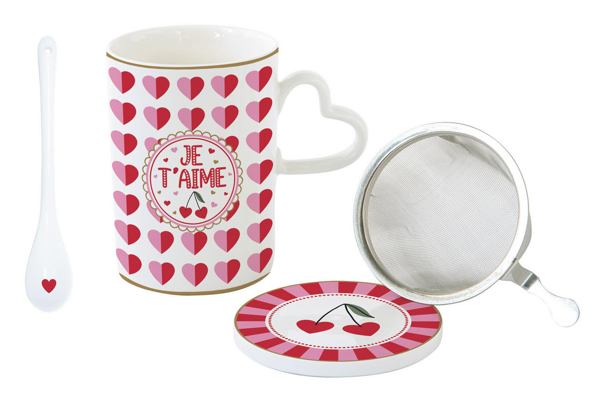 POHÁR  - pink/világos rózsaszín, Basics, fém/kerámia (0.35l)