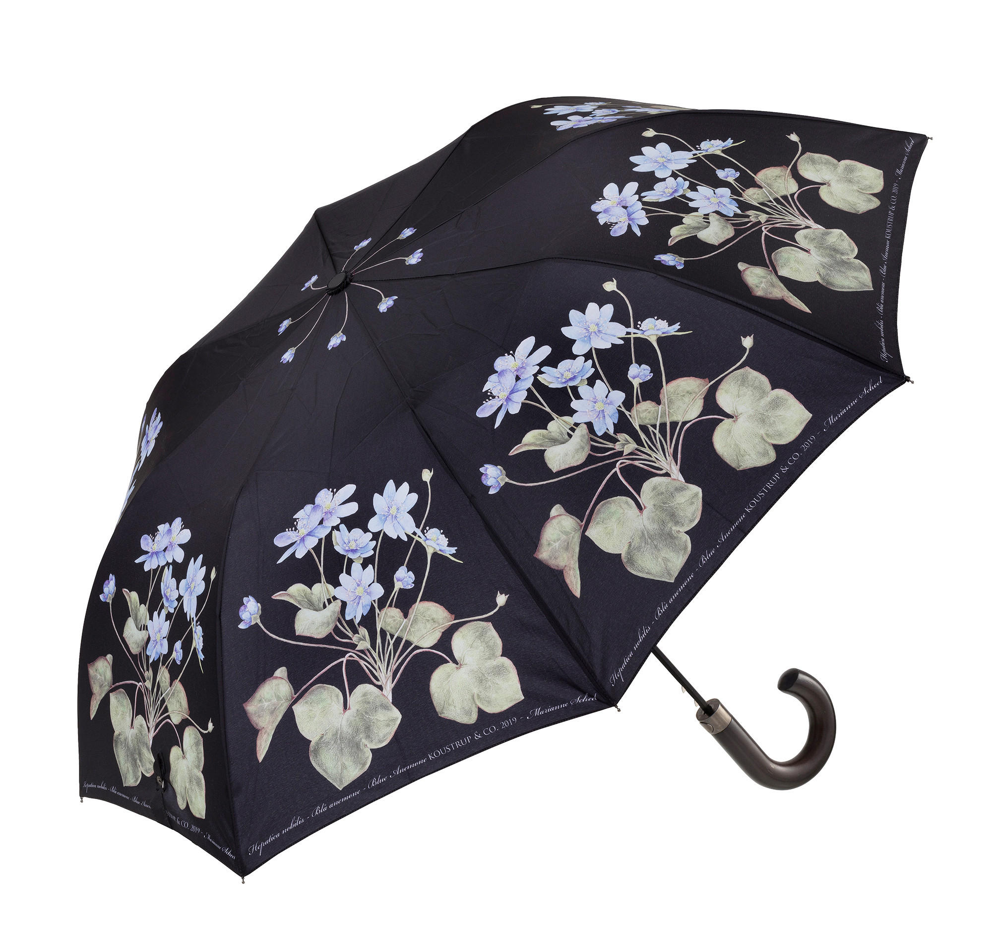 REGENSCHIRM Blue Anemone  - Schwarz/Dunkelblau, Basics, Holz/Textil (105cm)