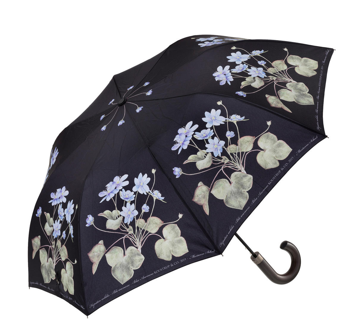 REGENSCHIRM Blue Anemone  - Schwarz/Dunkelblau, Basics, Holz/Textil (105cm)