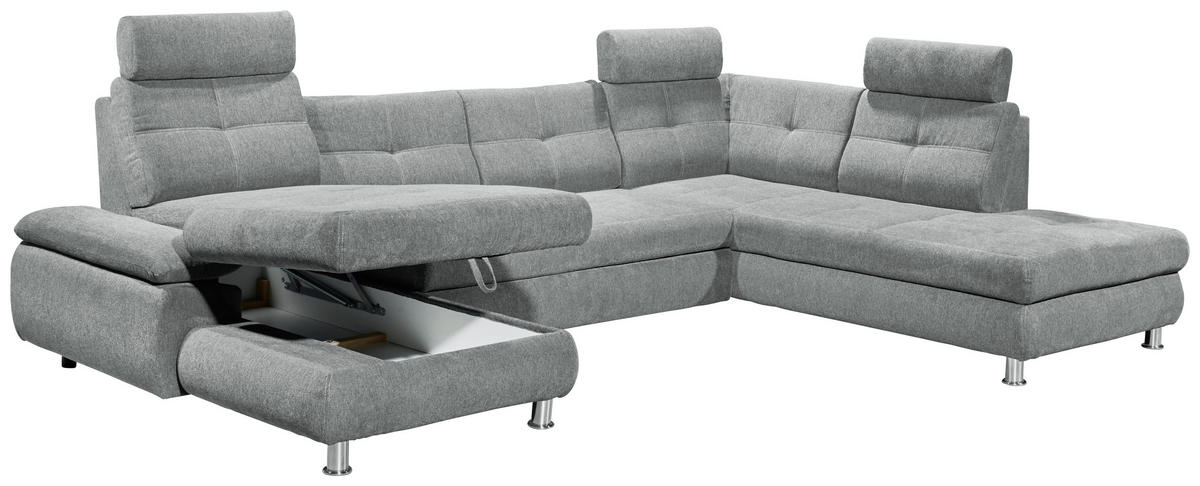 WOHNLANDSCHAFT in Webstoff Hellgrau  - Hellgrau, Modern, Kunststoff/Textil (177/349/233cm) - MID.YOU