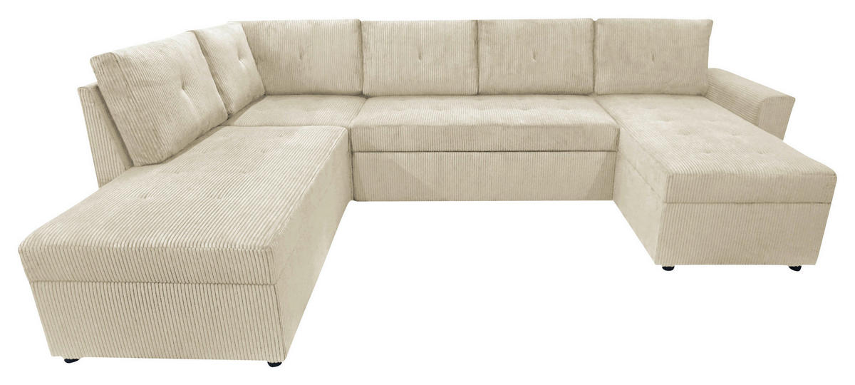 WOHNLANDSCHAFT in Cord Beige  - Beige/Schwarz, Design, Kunststoff/Textil (212/297/155cm) - MID.YOU
