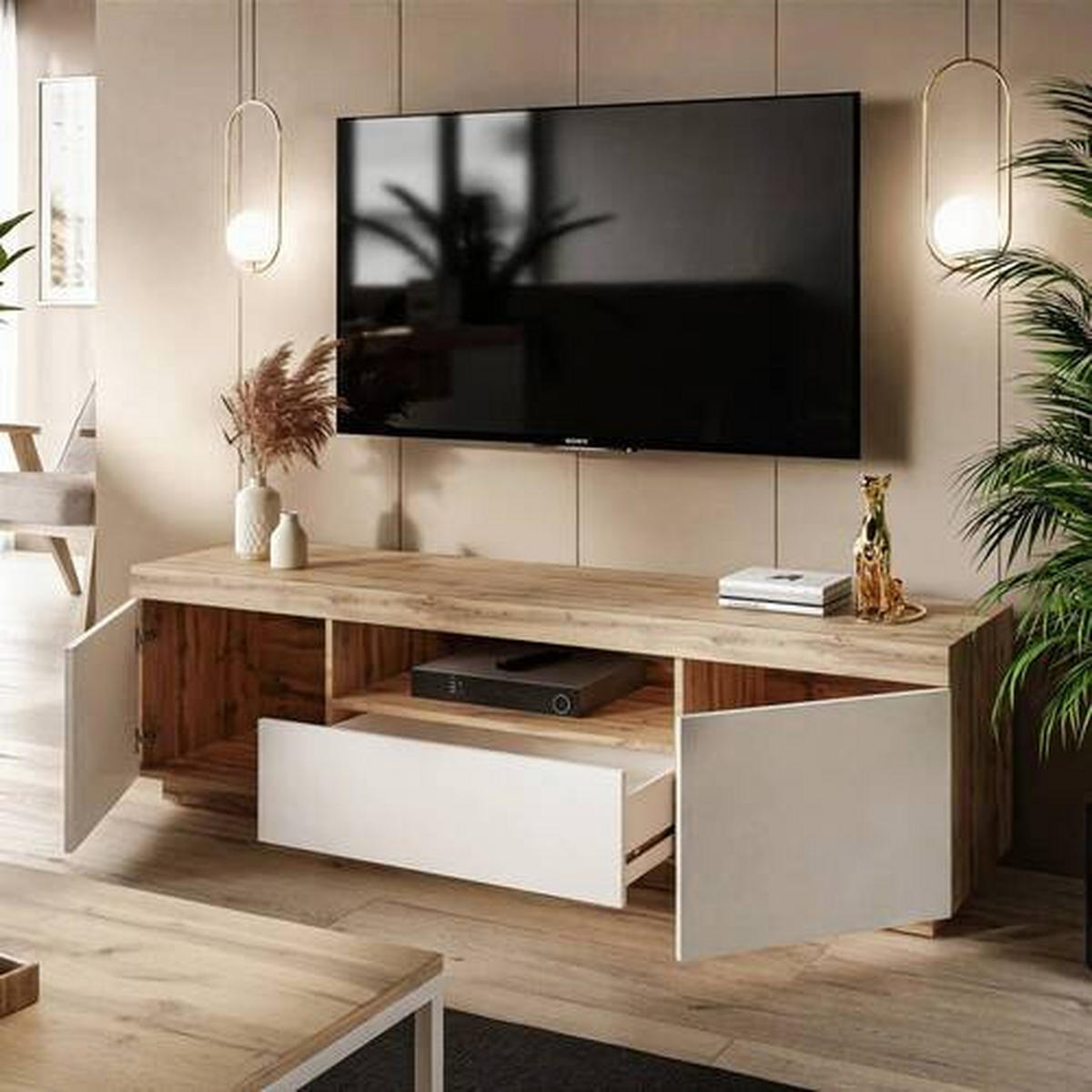 NÍZKA KOMODA, biela, dub wotan, 170/49/42 cm - sivá/biela, Design, kompozitné drevo/plast (170/49/42cm) - MID.YOU