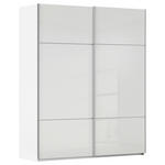 SCHWEBETÜRENSCHRANK 181/223/67 cm 2-türig Weiß  - Alufarben/Weiß, KONVENTIONELL, Glas/Holzwerkstoff (181/223/67cm) - Novel