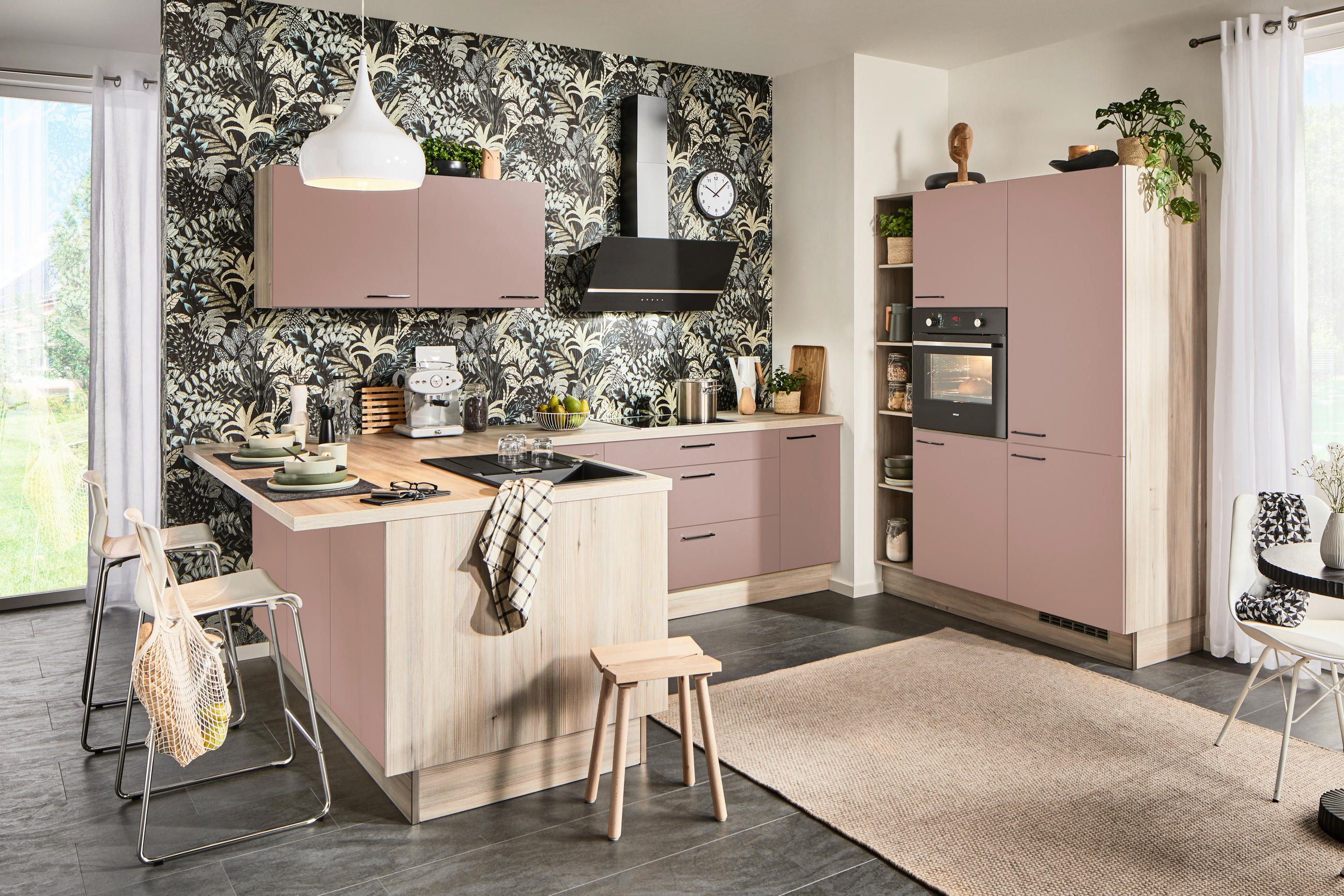 ECKKÜCHE  in Rosa  - Schwarz/Rosa, Design, Holzwerkstoff/Metall (192/280/150cm) - Xora