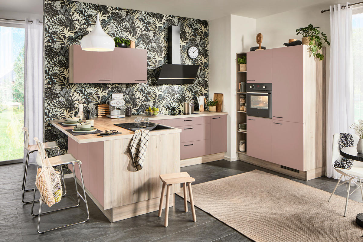 ECKKÜCHE  in Rosa  - Schwarz/Rosa, Design, Holzwerkstoff/Metall (192/280/150cm) - Xora