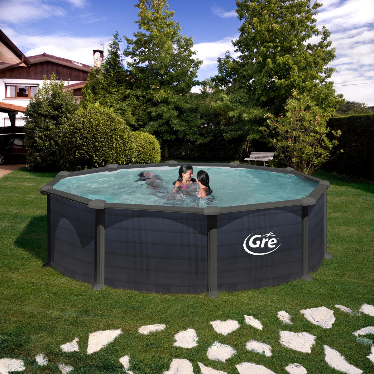 POOL SET GRE KITPR458GF 2021 480/132 cm  - Graphitfarben, KONVENTIONELL, Metall (480/132cm) - Gre