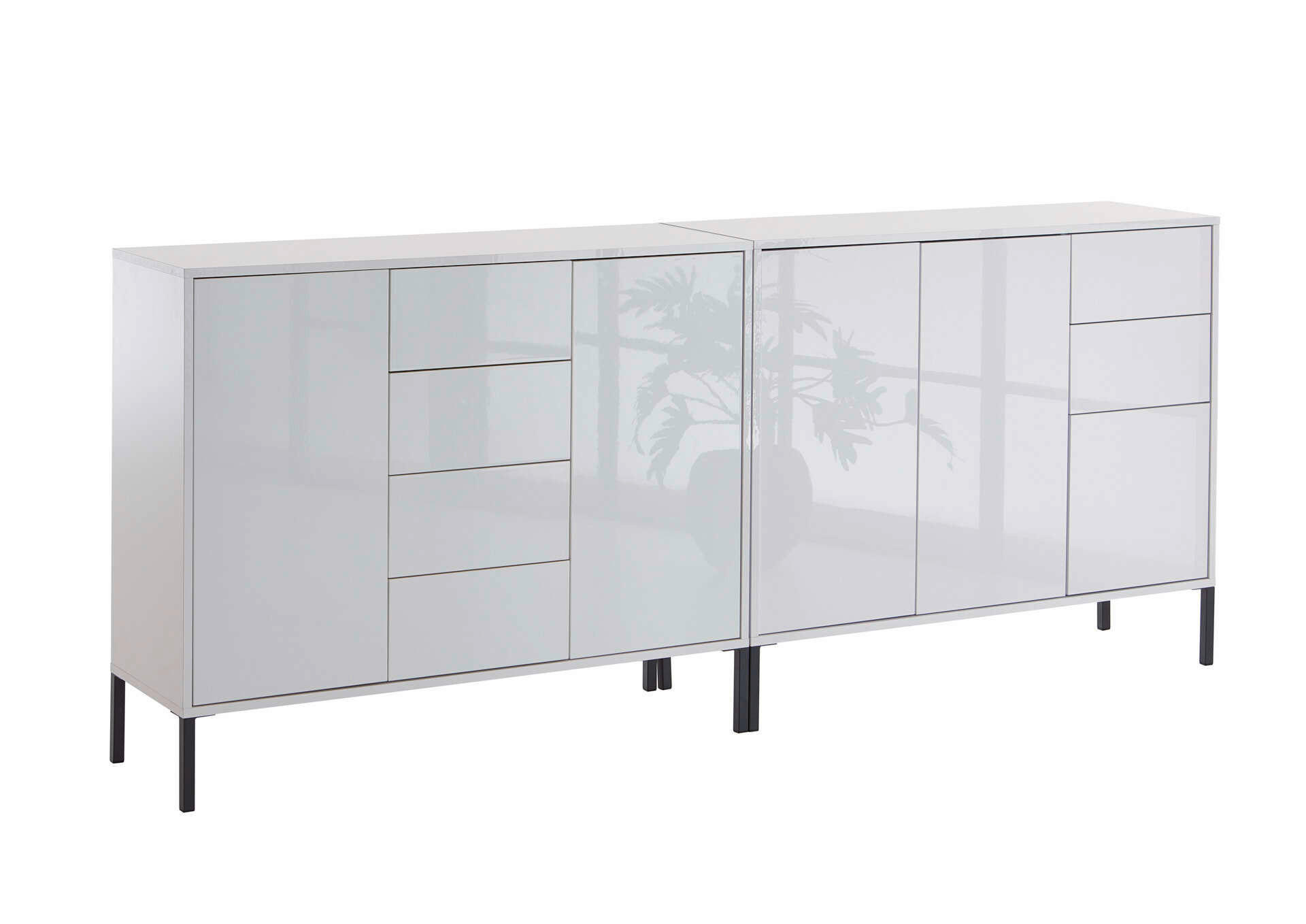 SIDEBOARD Mailand Set 13 + MF  in 211/86/33 cm  - Weiß Hochglanz/Anthrazit, MODERN, Holzwerkstoff/Metall (211/86/33cm) - MID.YOU