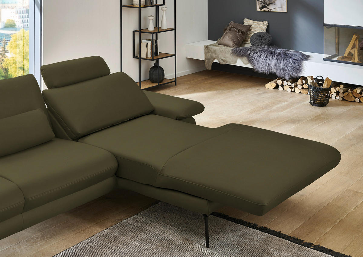 ECKSOFA in Echtleder Olivgrün  - Schwarz/Olivgrün, Design, Leder/Metall (310/180cm) - Dieter Knoll
