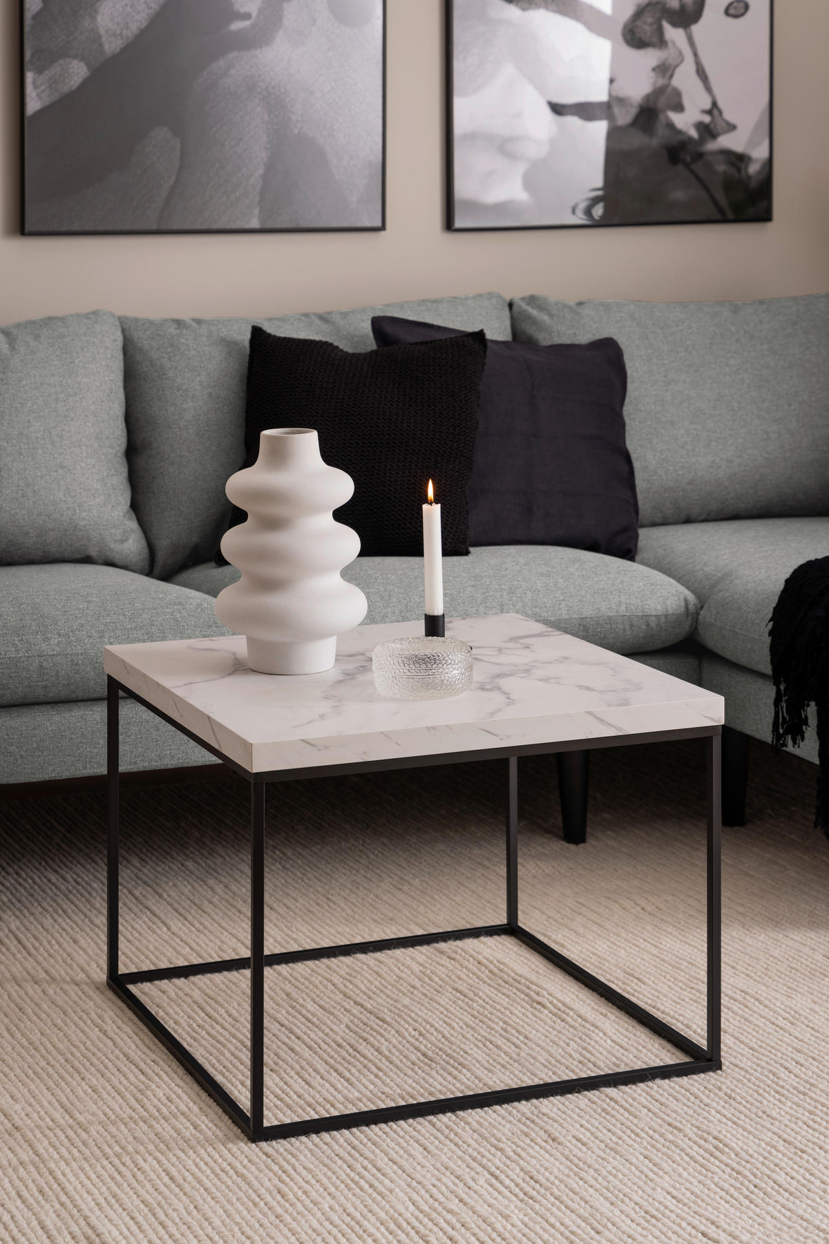 TABLE BASSE in Holzwerkstoff  - noir/blanc, Design, métal/matériau de bois (60/60cm) - Livetastic