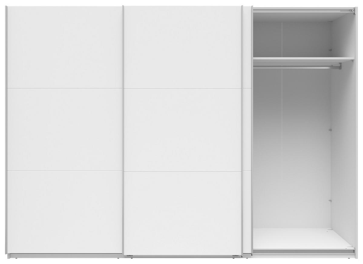 SCHWEBETÜRENSCHRANK 300/216/64 cm 3-türig Weiß  - Silberfarben/Weiß, Basics, Holzwerkstoff/Metall (300/216/64cm) - Boxxx