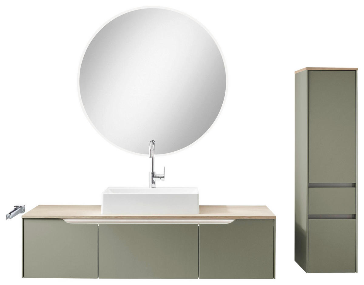 WASCHTISCHKOMBI 152 cm  - Edelstahlfarben/Eichefarben, MODERN, Holzwerkstoff/Stein (152cm) - Celina Home