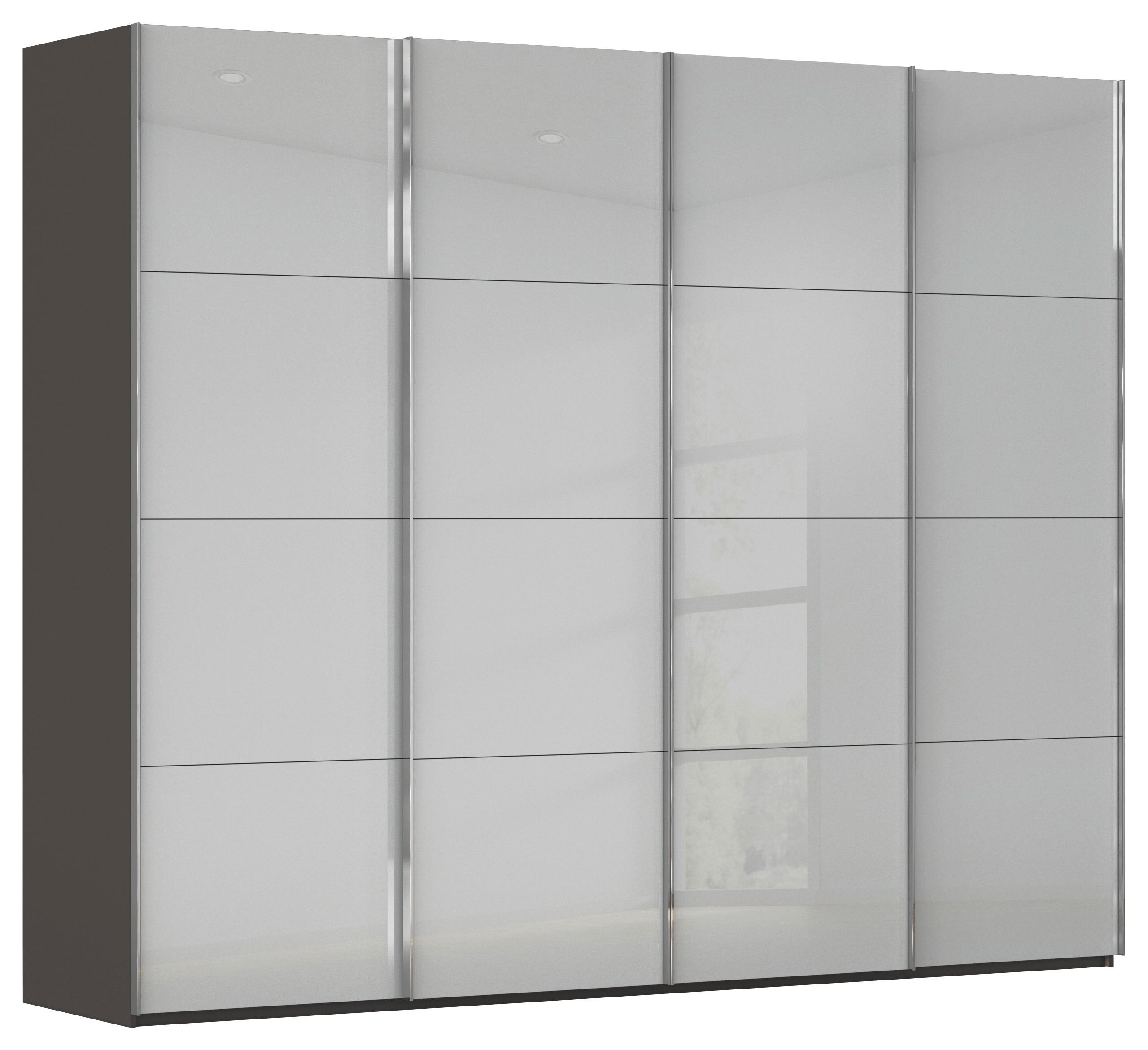 SCHWEBETÜRENSCHRANK Graphitfarben, Seidengrau  - Chromfarben/Seidengrau, Design, Glas/Holzwerkstoff (271/223/68cm) - Novel
