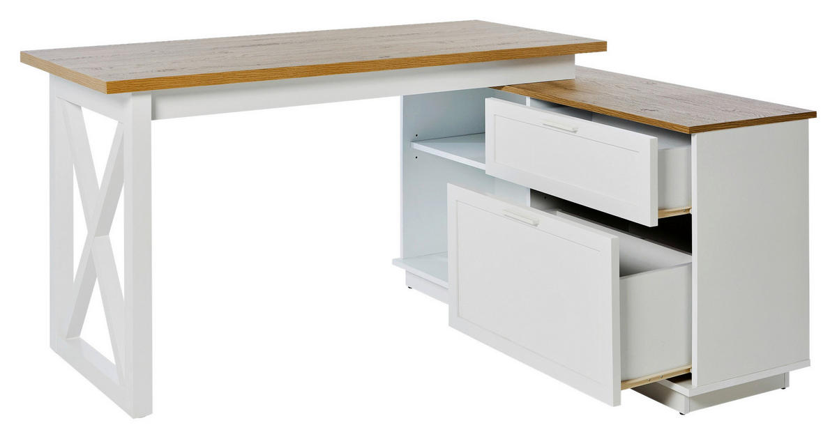 ECKSCHREIBTISCH 150/119/75 cm  in Weiß, Eichefarben  - Eichefarben/Weiß, KONVENTIONELL, Holzwerkstoff/Metall (150/119/75cm) - Livetastic