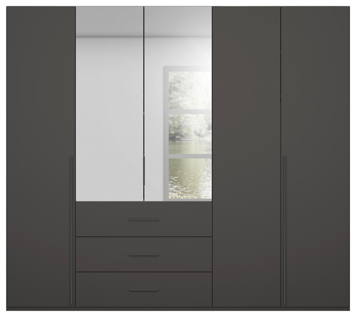 DREHTÜRENSCHRANK 251/223/60 cm,  in Graphitfarben, 5-türig  - Graphitfarben, Design, Glas/Holzwerkstoff (251/223/60cm) - home24