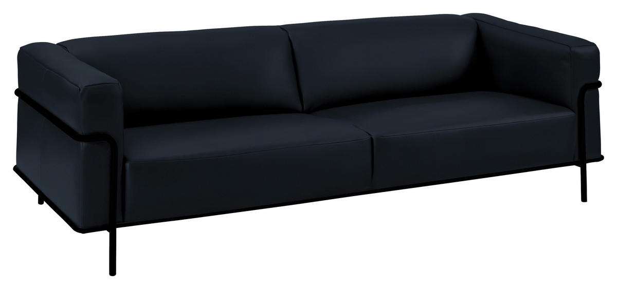 3-SITZER-SOFA in Echtleder Dunkelblau  - Schwarz/Dunkelblau, Design, Leder/Metall (236/67/96cm) - Johann Jakob