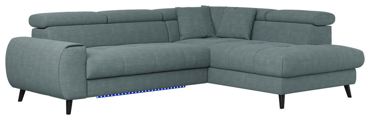 ECKSOFA in Flachgewebe Blau  - Blau/Schwarz, Design, Textil/Metall (246/195cm) - Livetastic