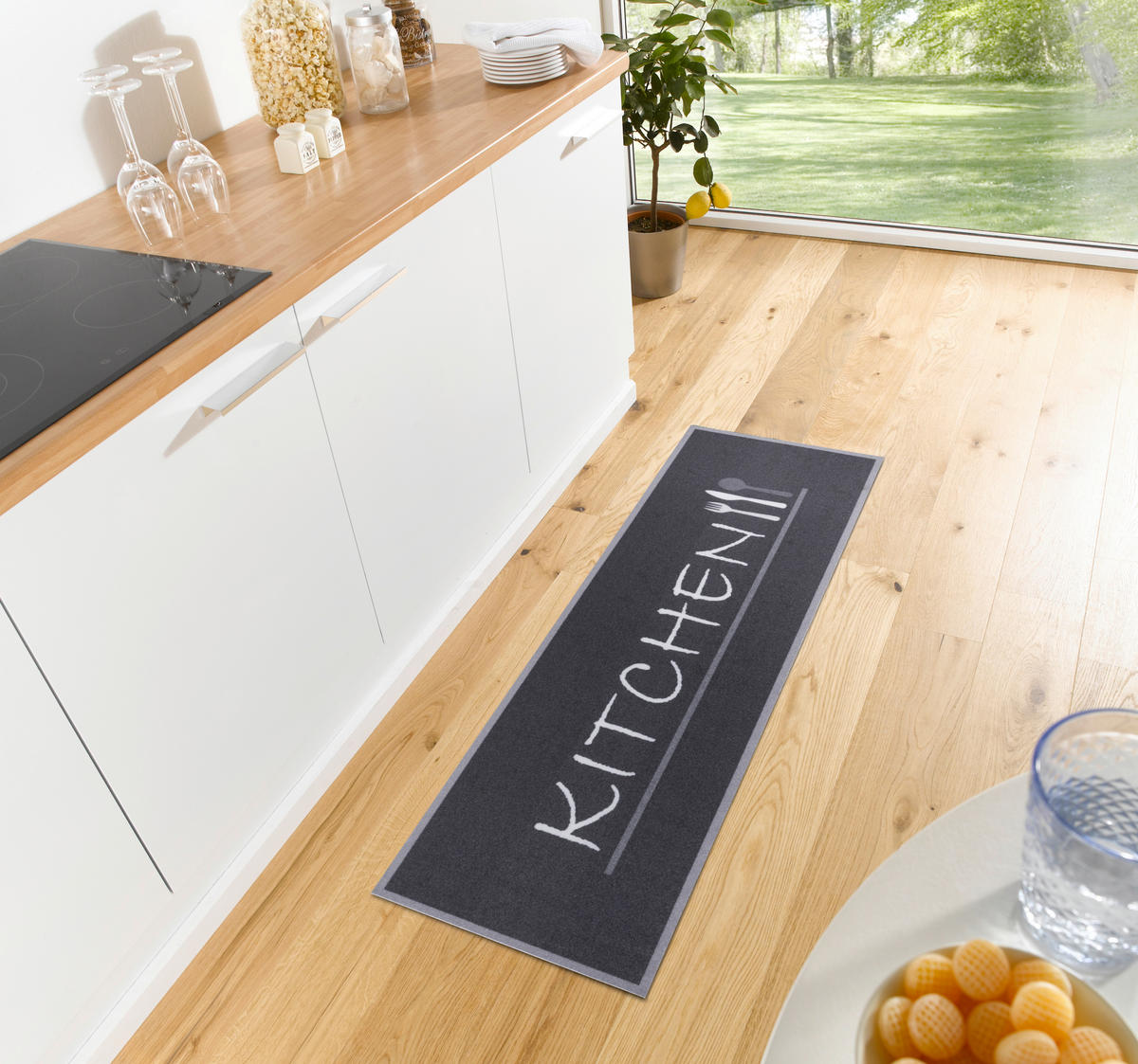 Küchenläufer in Schwarz/Weiß ( 50/150 cm Cook & Clean Weiß, Schwarz  - Schwarz/Weiß, Design, Kunststoff (50/150cm) - Hanse Home