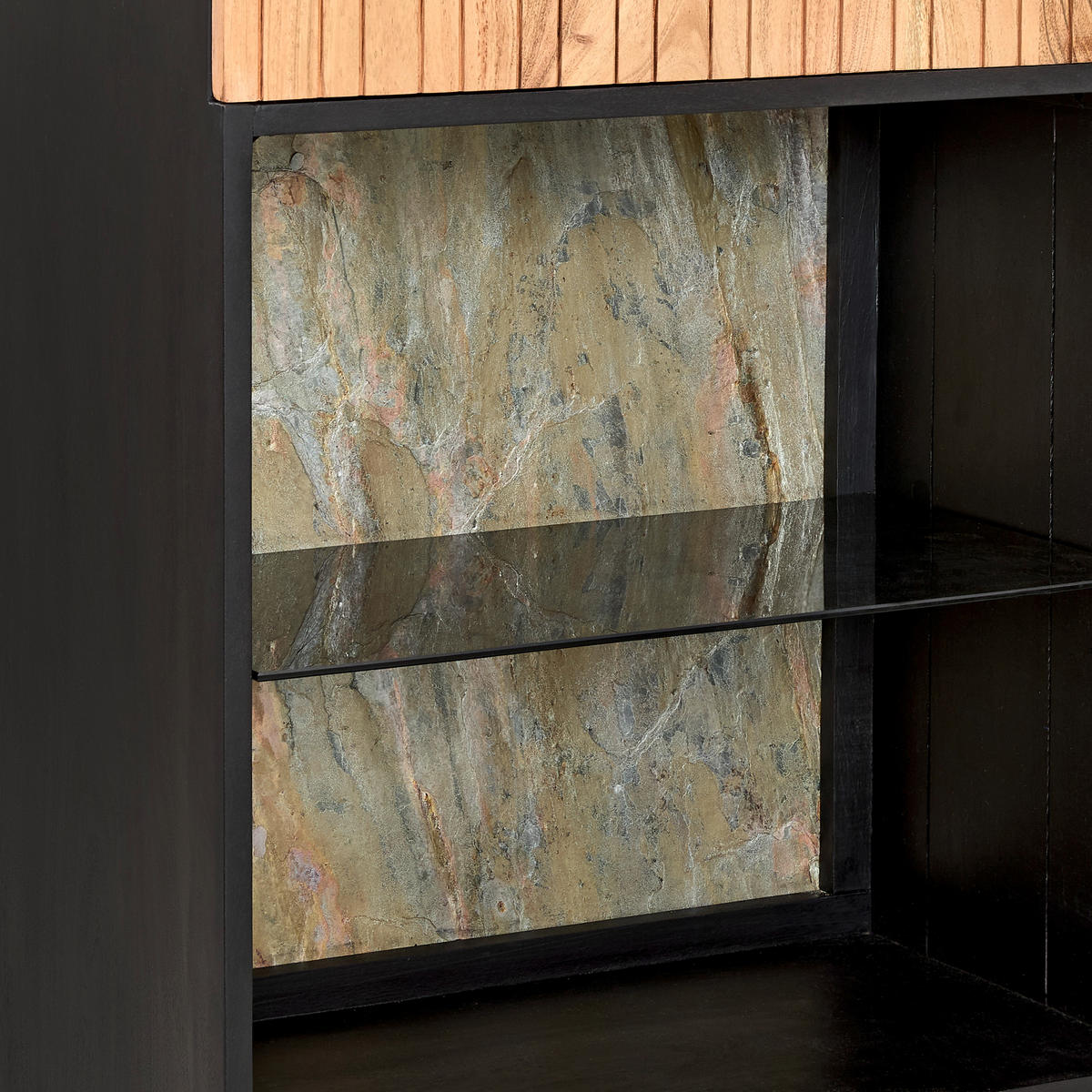 VITRINE in Hartholz Akazie Schwarz, Akaziefarben  - Schwarz/Akaziefarben, KONVENTIONELL, Glas/Holz (60/180/40cm) - Livetastic