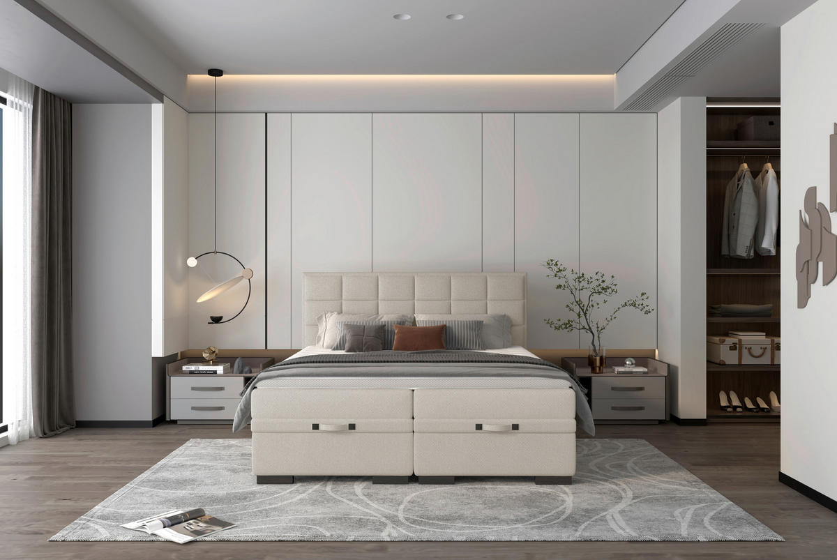 BOXSPRINGBETT 180/200 cm  in Greige  - Greige/Schwarz, KONVENTIONELL, Kunststoff/Textil (180/200cm) - home24