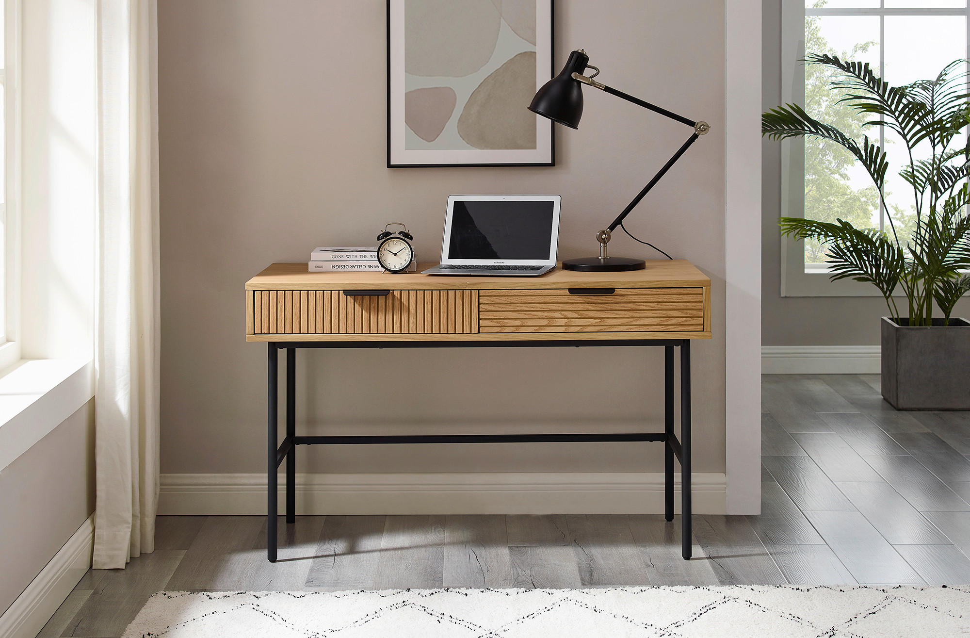 SCHREIBTISCH 120/60/75 cm  in Schwarz, Eichefarben  - Eichefarben/Schwarz, MODERN, Holz/Holzwerkstoff (120/60/75cm) - Livetastic