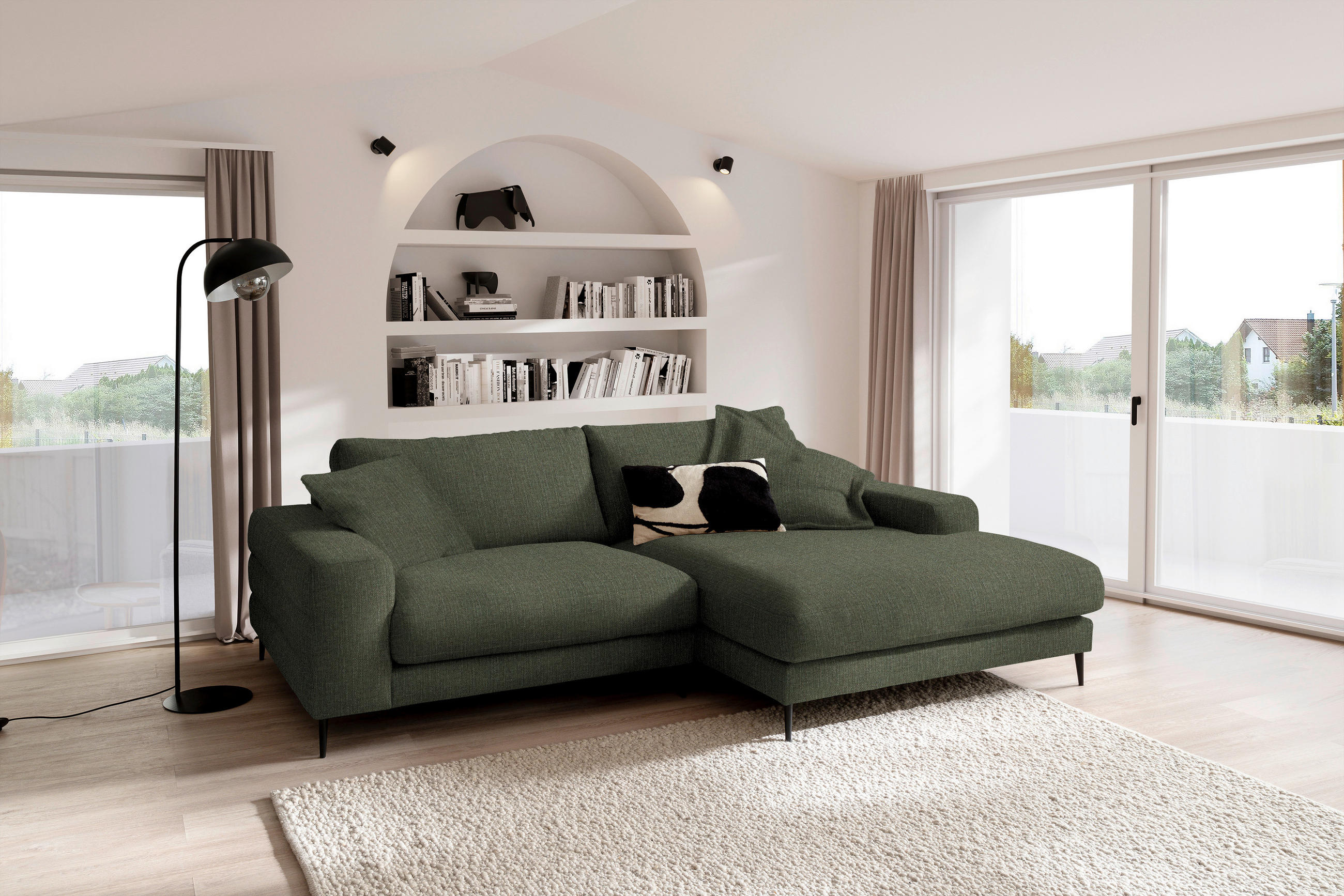 ECKSOFA in Flachgewebe Dunkelgrün  - Dunkelgrün/Schwarz, Design, Textil/Metall (253/177cm) - Dieter Knoll