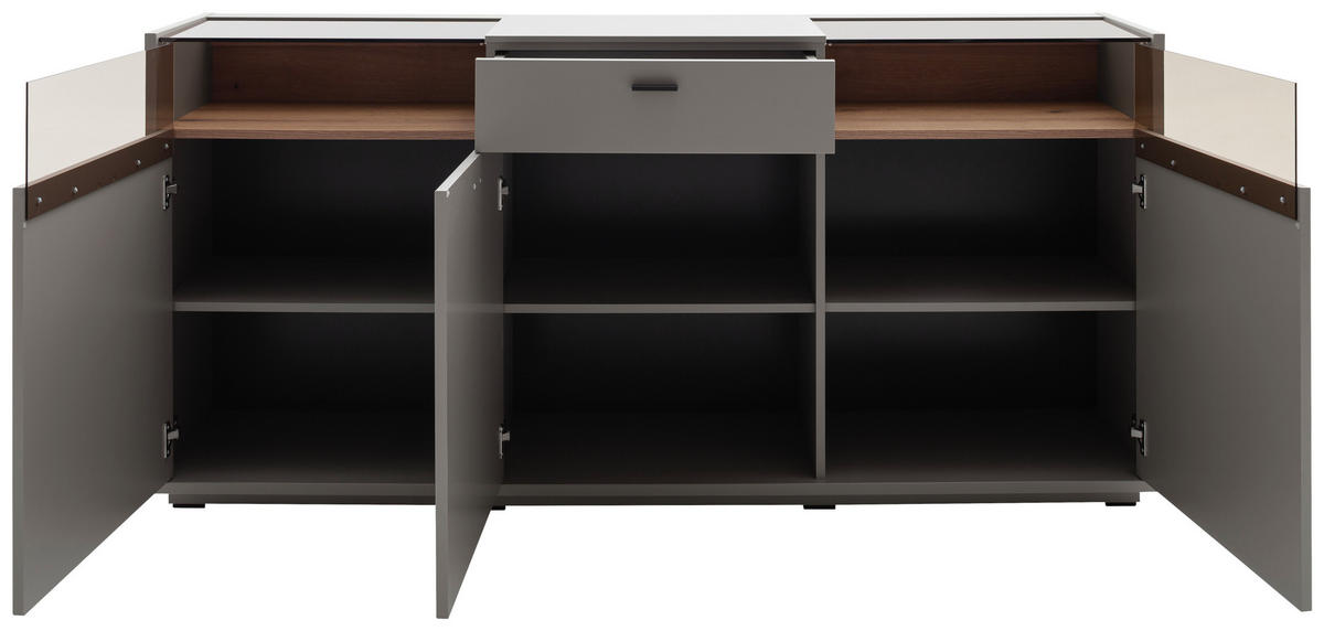 KOMODA     siva, boje hrasta  - siva/boje hrasta, Design, staklo/drvni materijal (185/88cm) - Stylife