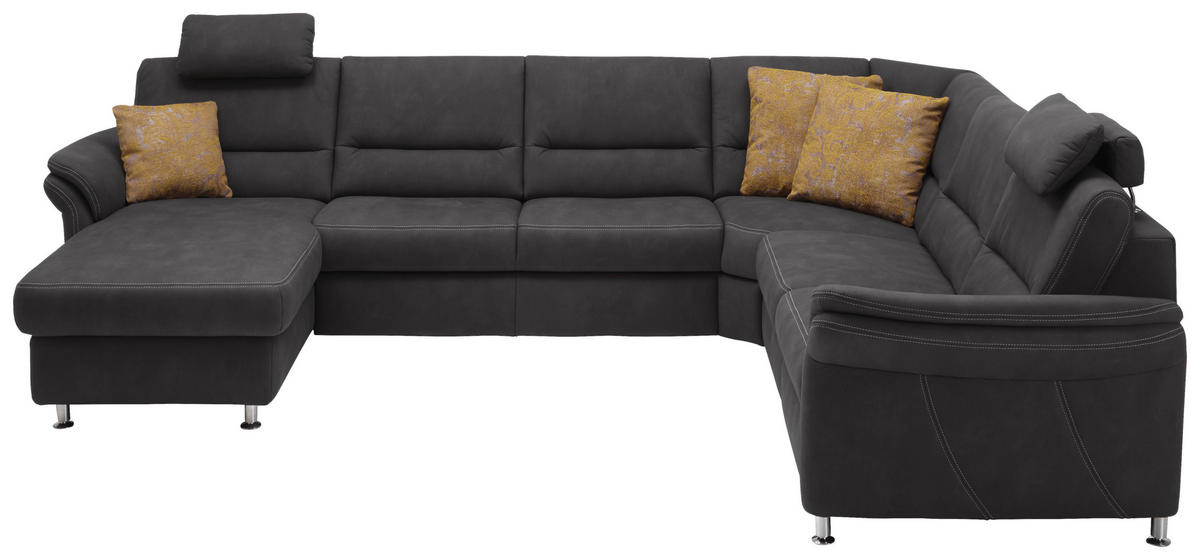 WOHNLANDSCHAFT Grau Mikrofaser  - Beige/Alufarben, Design, Textil/Metall (173/330/262cm) - Beldomo System