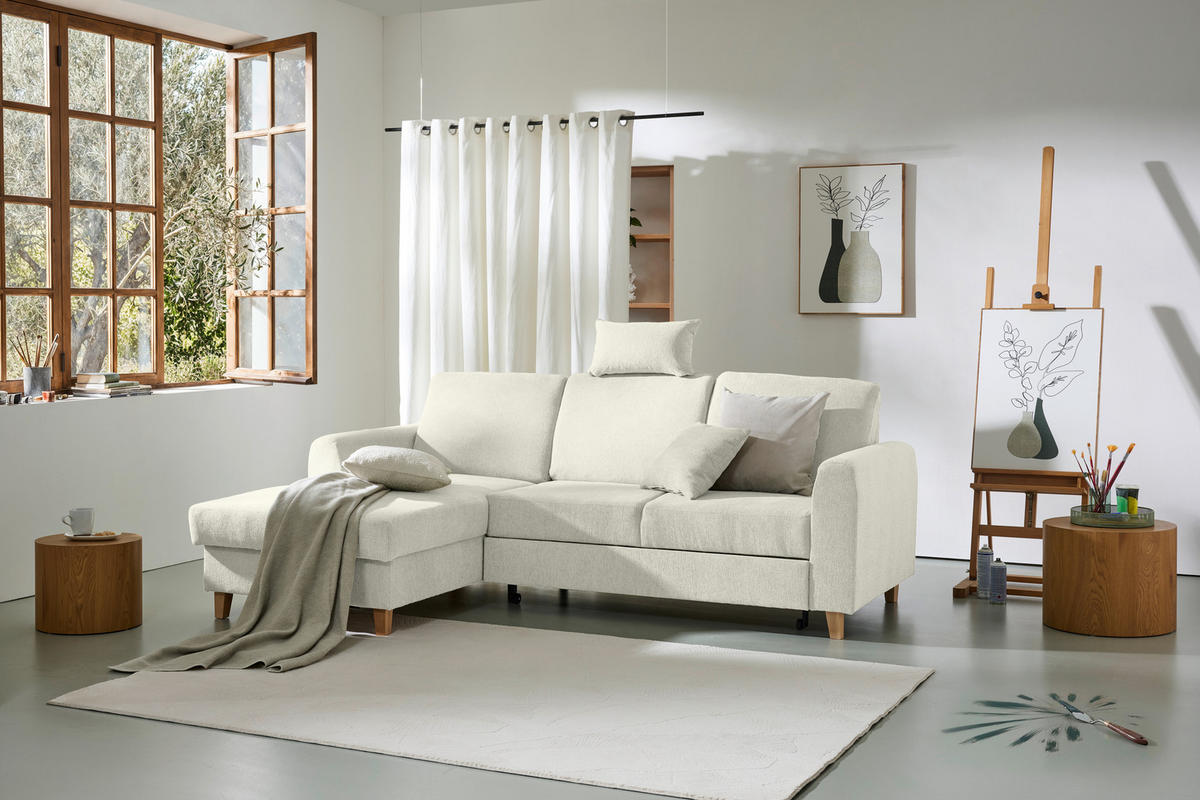 HÖRNSOFFA i flatväv cremefärgad  - bokfärgad/cremefärgad, Klassisk, trä/textil (166/241cm) - MID.YOU