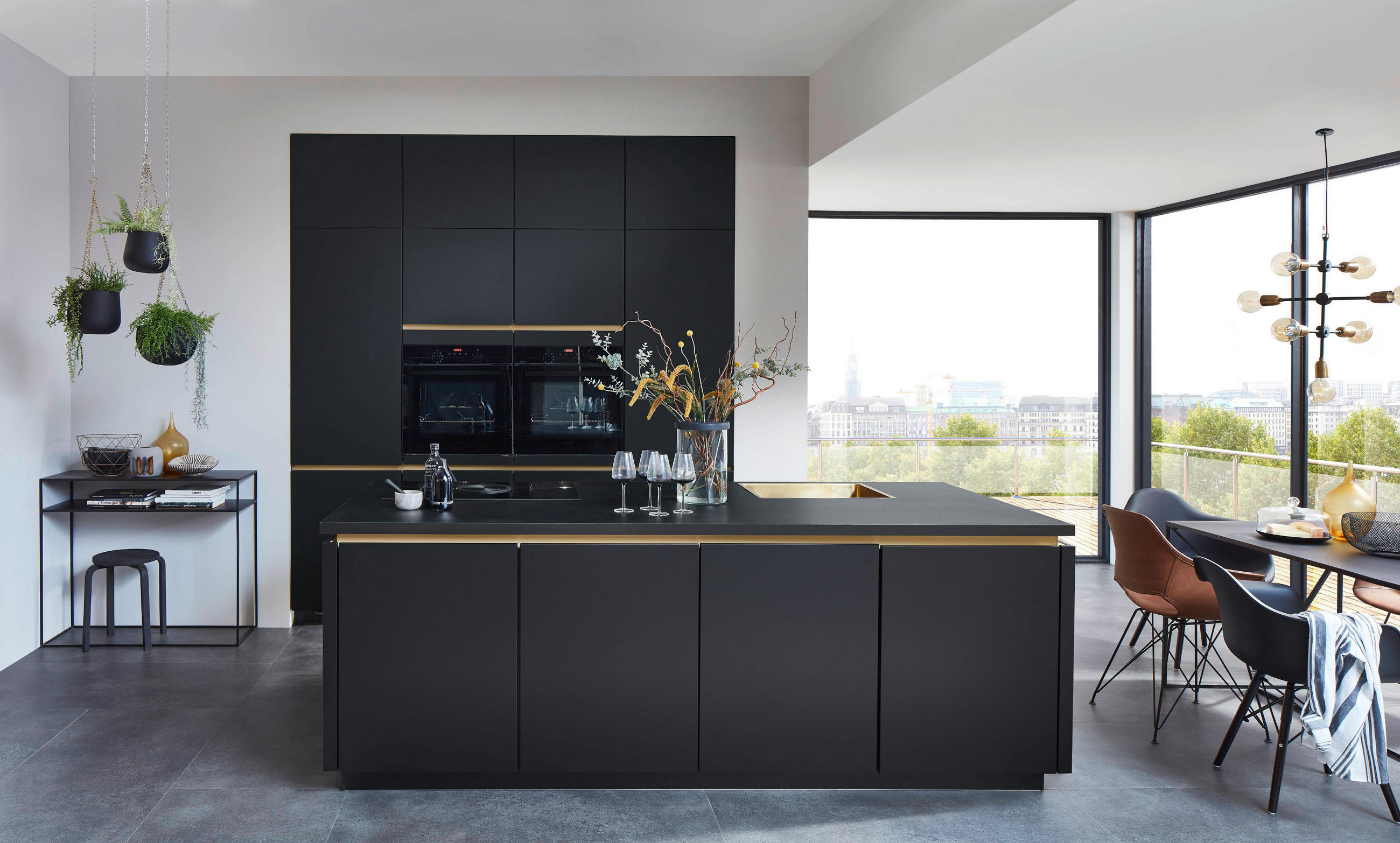 EINBAUKÜCHE 317  - Goldfarben/Schwarz, Design, Holzwerkstoff/Metall (240cm) - Nobilia