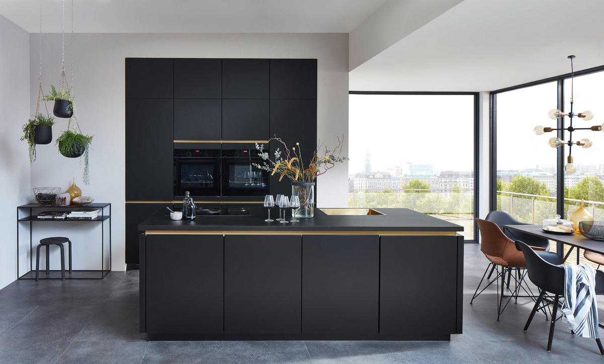 EINBAUKÜCHE 317  - Goldfarben/Schwarz, Design, Holzwerkstoff/Metall (240cm) - Nobilia