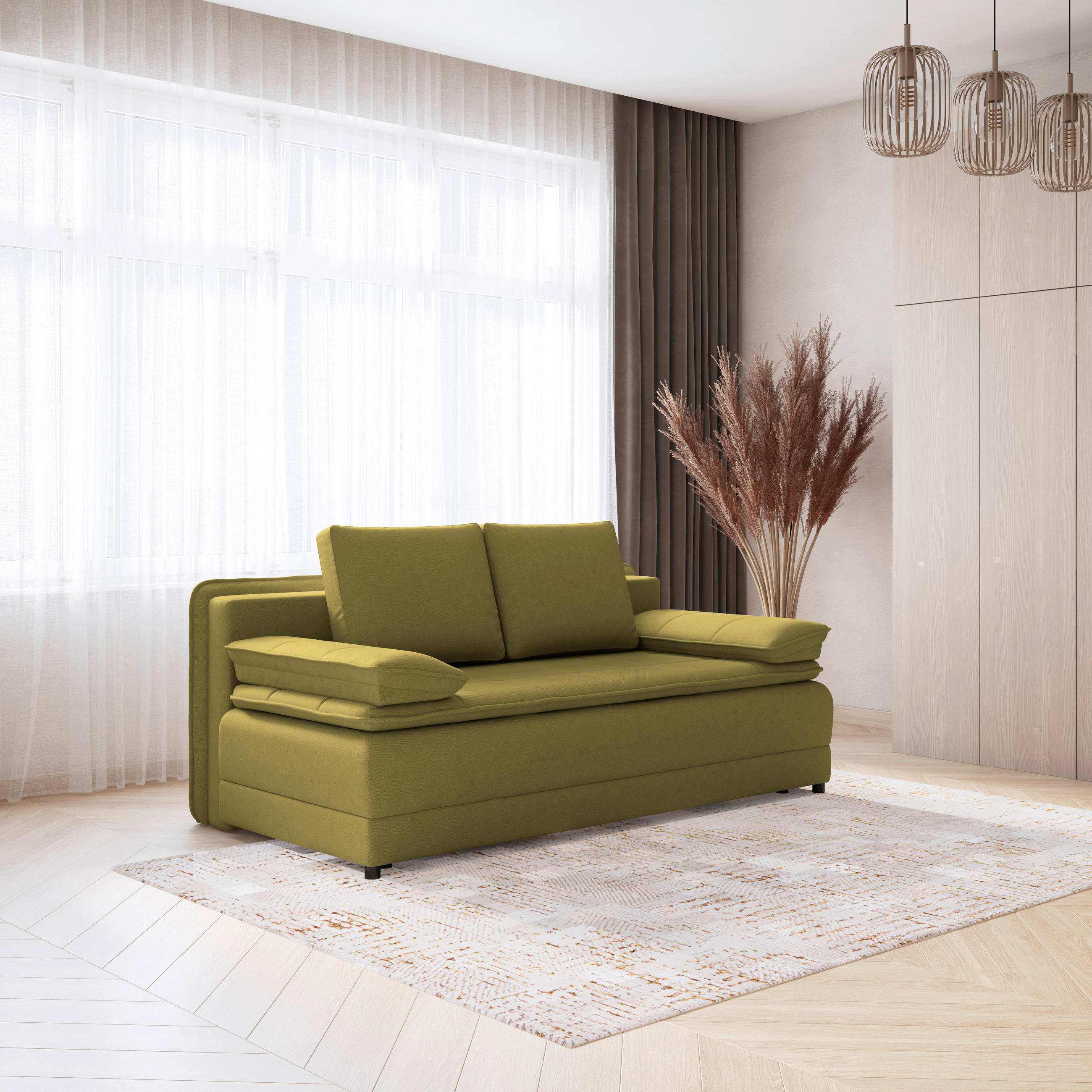 BÄDDSOFFA i vävt tyg olivgrön  - olivgrön/svart, Modern, textil/plast (202/73-92/105cm) - MID.YOU