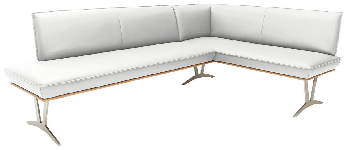 ECKBANK in Holz, Metall, Leder Weiss  - Weiss/Edelstahlfarben, Design, Leder/Holz (237/162cm) - Ambiente