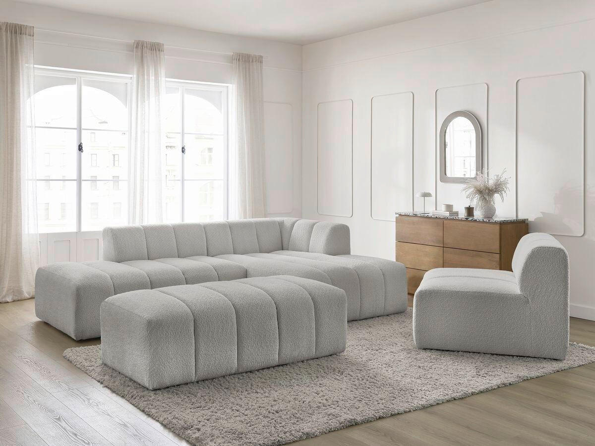 ECKSOFA Ottomane rechts  ANNECY Hellgrau Bouclé  - Hellgrau/Schwarz, MODERN, Kunststoff/Textil (262/170cm)