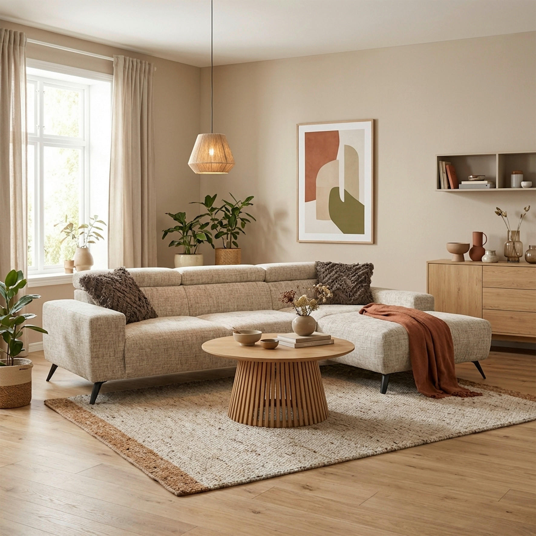 ECKSOFA 100 005 FK Beige Chenille Rücken echt  - Beige/Schwarz, Basics, Textil/Metall (284/175cm) - Livetastic