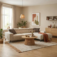 ECKSOFA 100 005 FK Beige Chenille Rücken echt  - Beige/Schwarz, Basics, Textil/Metall (284/175cm) - Livetastic