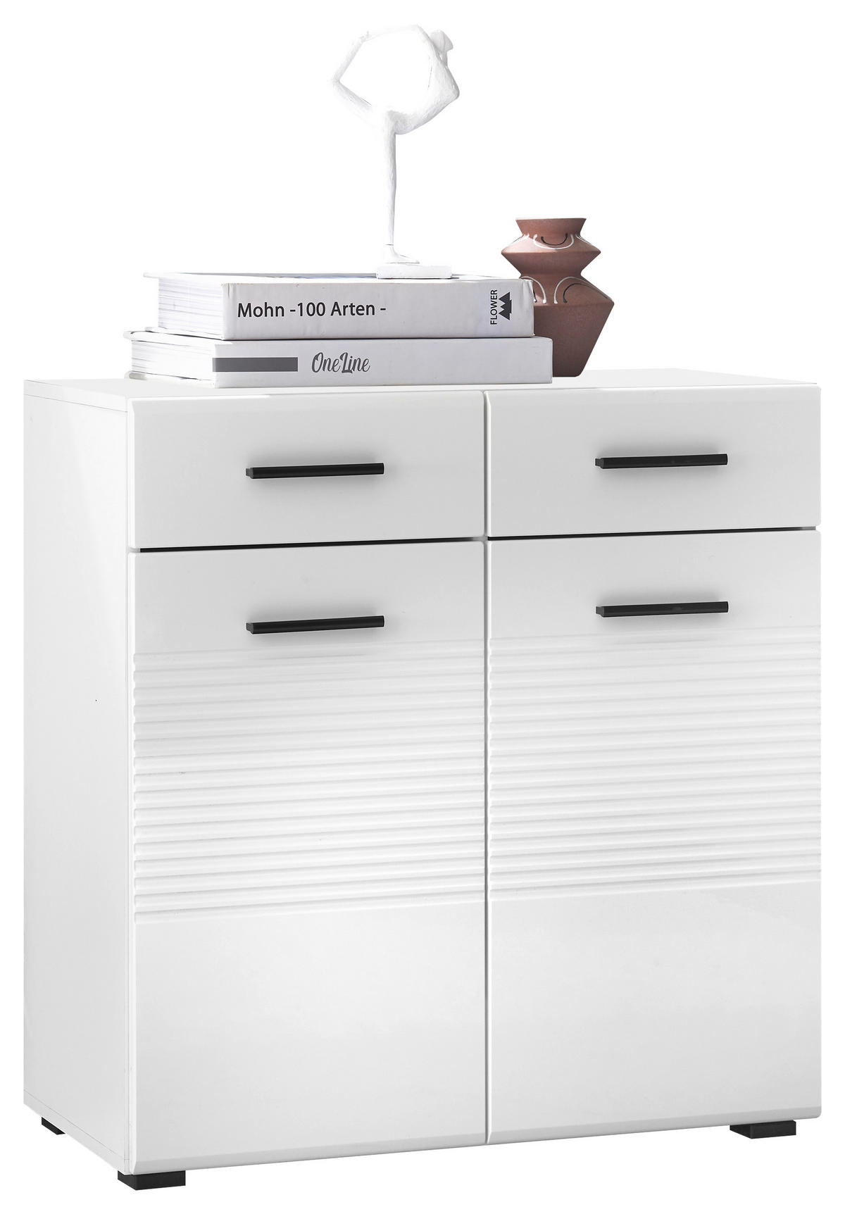 KOMODA, biela, biela s vysokým leskom, 80/83/40 cm - čierna/biela, Design, kompozitné drevo/plast (80/83/40cm)