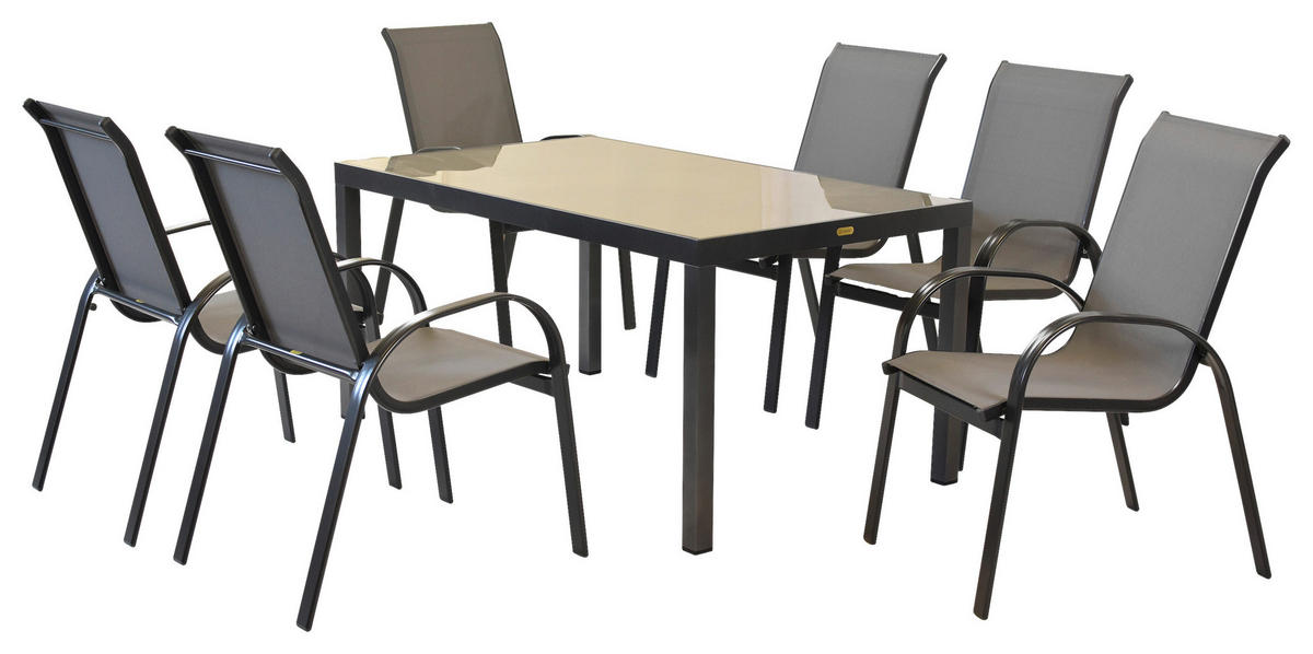 GARTENSET 5-teilig  - Graphitfarben/Grau, MODERN, Textil/Metall - Gardenson