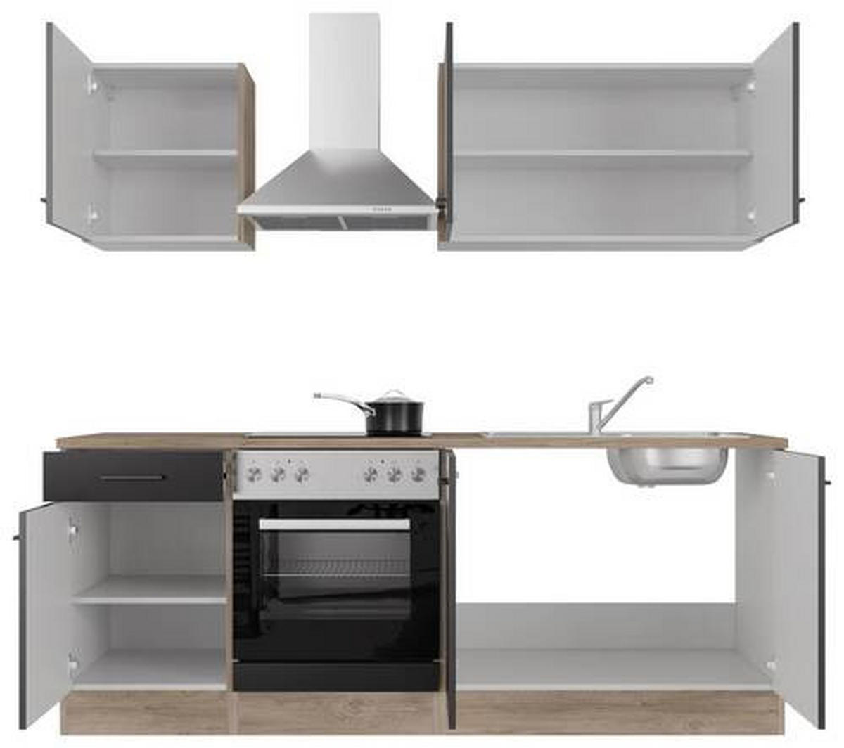 KUCHYNSKÁ LINKA CAPRI 210 - čierna/biela, Modern, kov/kompozitné drevo (210cm) - FlexWell