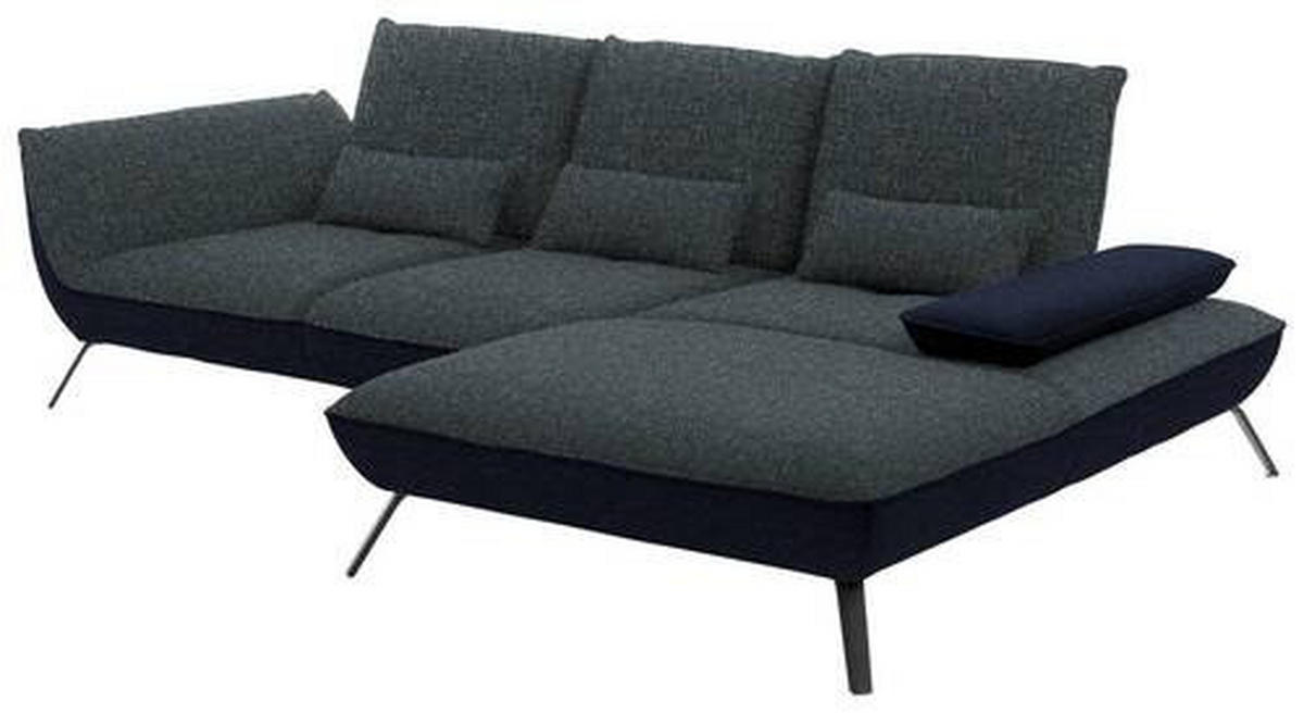 ECKSOFA in Flachgewebe Blaugrau  - Blaugrau/Schwarz, Design, Textil/Metall (301/191cm) - Moderano